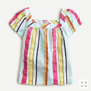 New J.Crew Square-Neck Top in Seersucker Ribbons